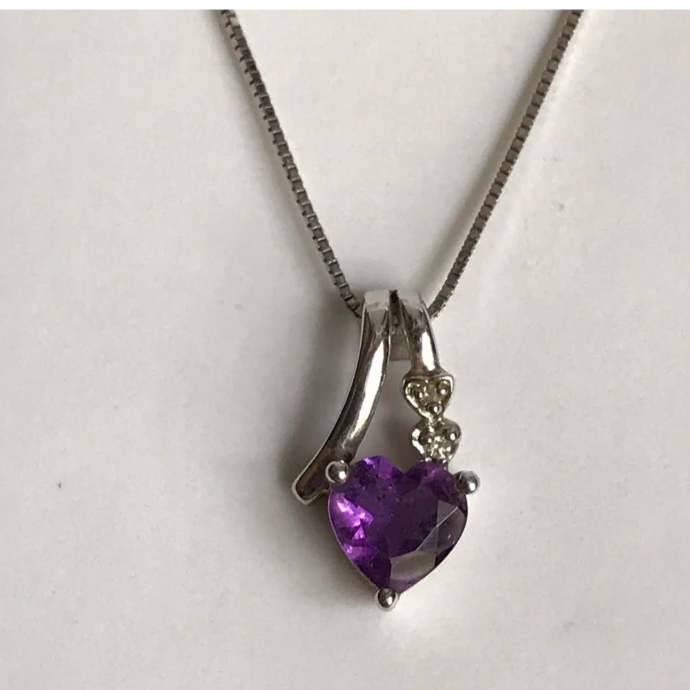 10k WG Amethyst & Diamond Heart Necklace